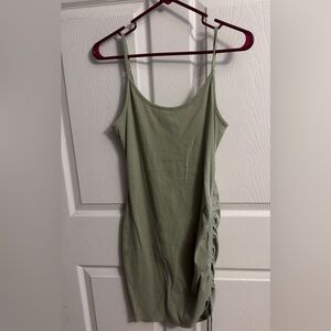 Fashion Nova medium Ribbed Olive Green Tank Dress with Side Ruched Detail